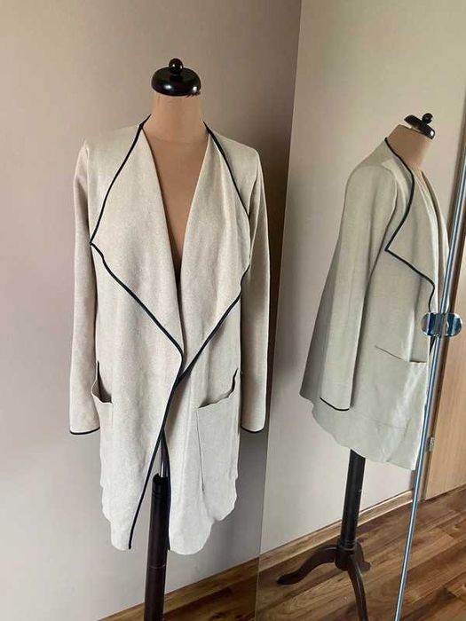 M l zara gruby cieply dlugi sweter kremowy pastele plaszcz e 38 40