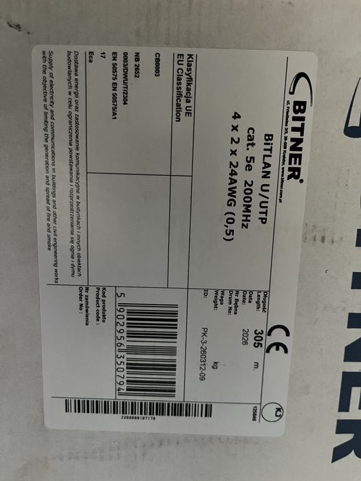 Kabel teleinformatyczny BiTLAN U/UTP 4x2x24cat.5e 305m