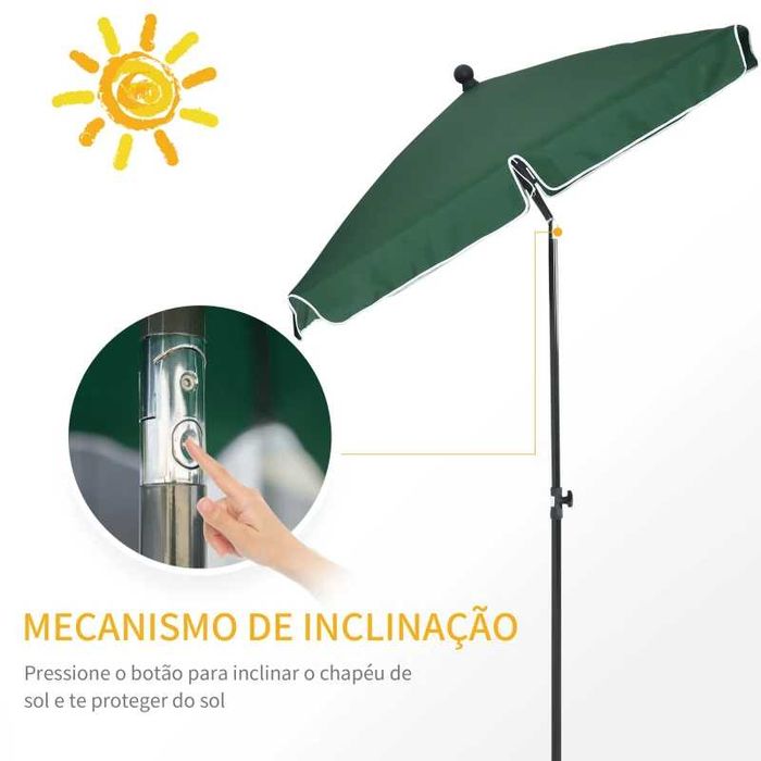 Chapéu de Sol Retangular de Jardim (com Função de Inclinação) - Verde