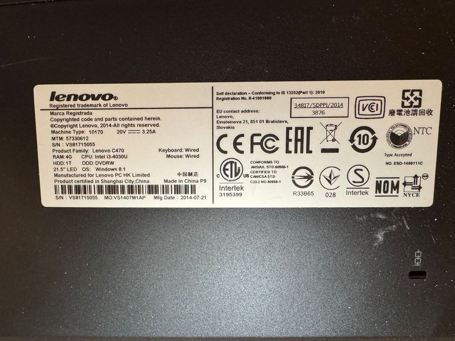 Komputer LENOVO C470 All in one