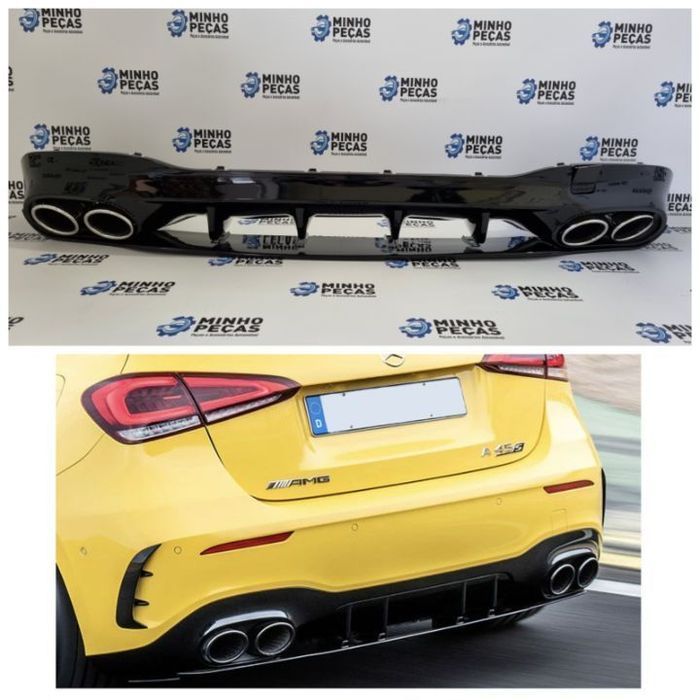 Difusor Traseiro Mercedes Class A (W177) Look A45 (Ponteiras Cromadas)