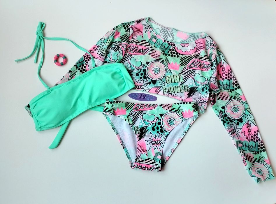 Купальник + кроп-топ набір трійка 128-134-140-146-152-158