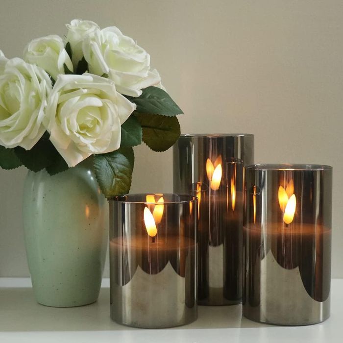 Eldnacele Szare Świece LED z Pilotem, Bezpłomieniowe, 3 Sztuki