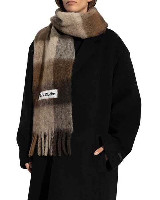 Шарф Acne Studios Checked Wool Fringe Scarf Dark Brown/White/Brown