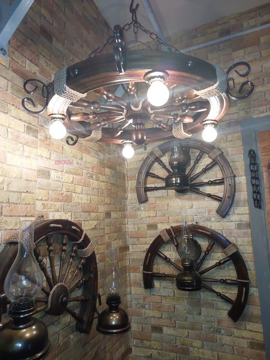 Люстра колесо ручная работа # 17 для беседки альтанки кафе террасы
