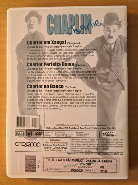 DVD com diversos filmes do Charlie Chaplin