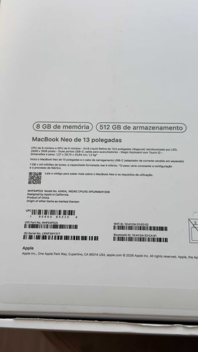 Troca/retoma. Apple Macbook Neo 512GB 100% "azul" + caixa original, cabo e fatura