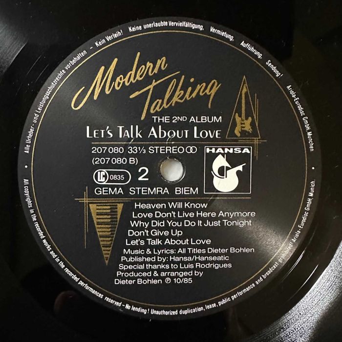 Modern Talking	2nd Album	Hansa	Germany		NM/NM