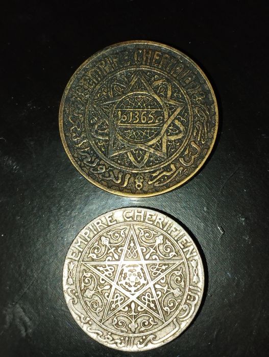 Moedas de 5 Francs 1946 e 1 Franc 1920 Marrocos