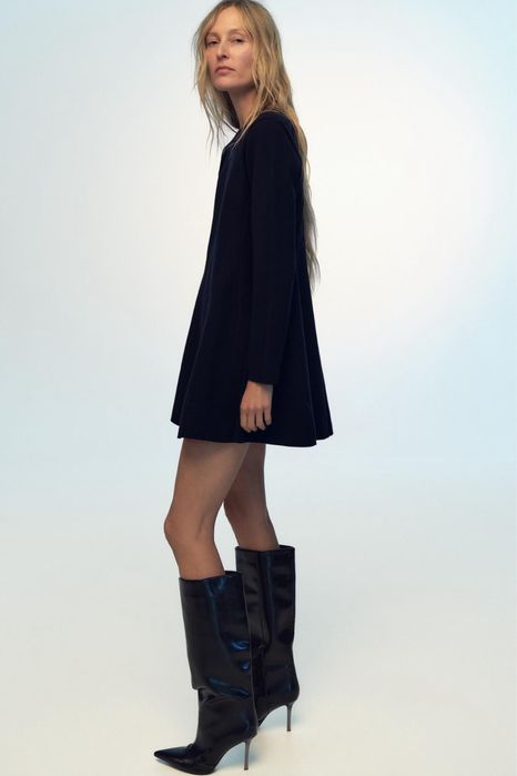 Стильна трикотажна тепла сукня Zara темно синя XL