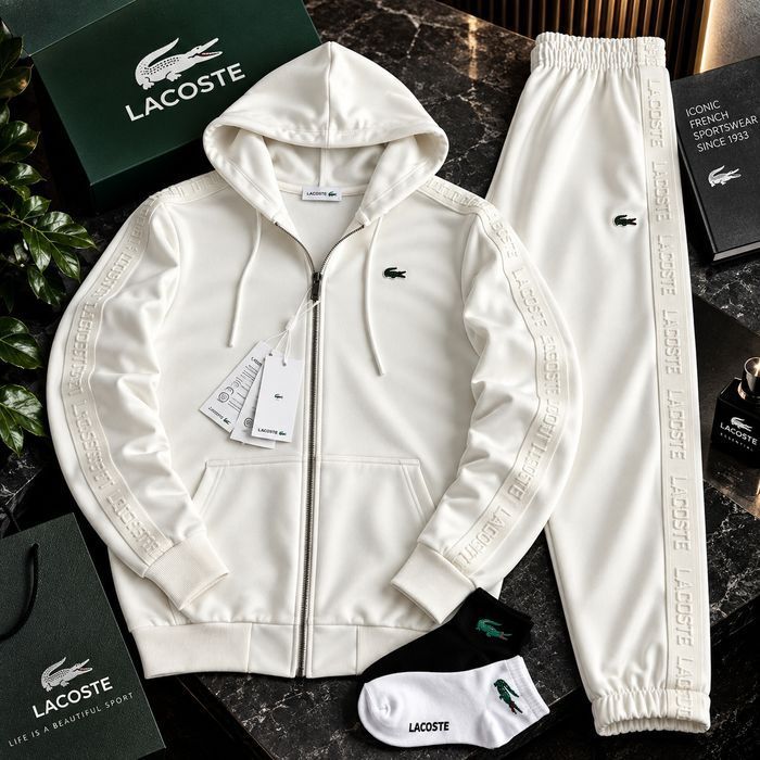 ЦІНА БУЛА 3000!Новий Чоловічий спортивний костюм Lacoste,білий колір,комплект брендовий на осінь,зіп худі+штани