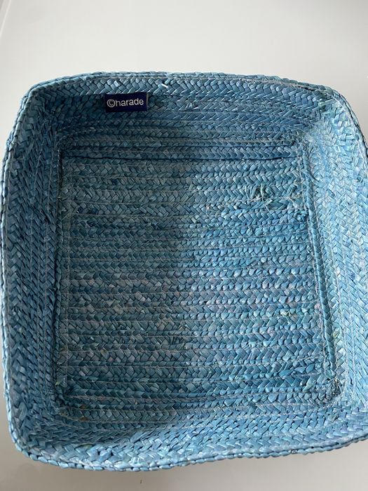 Conjunto de 3 cestos de palha - azuis -marca Charade