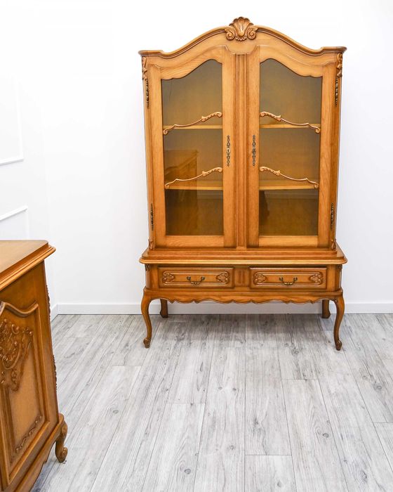 KOMPLET MEBLI do SALONU francuska WITRYNA + KOMODA dąb Francja lata 70