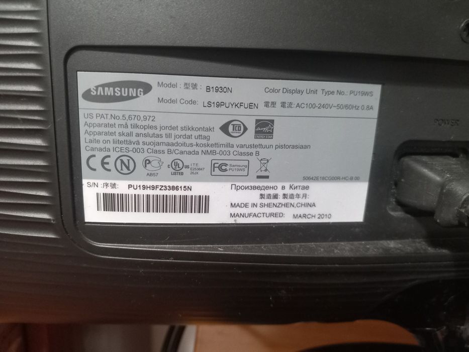 Monitor samsung  SYNC MASTER B1930 N444288818061004803