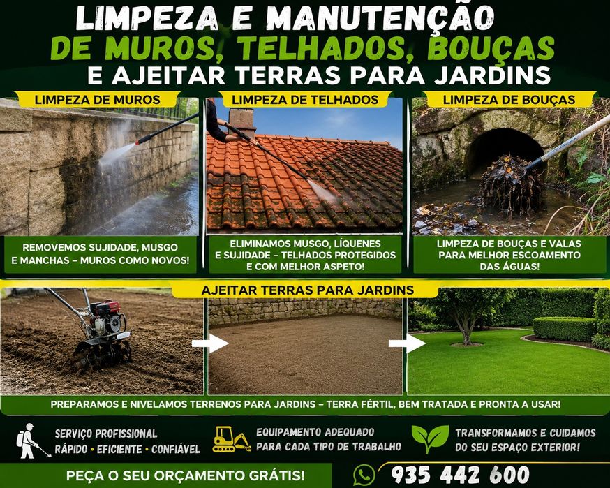 Limpeza de terrenos, lotes e quintais lavagem de muros e telhados