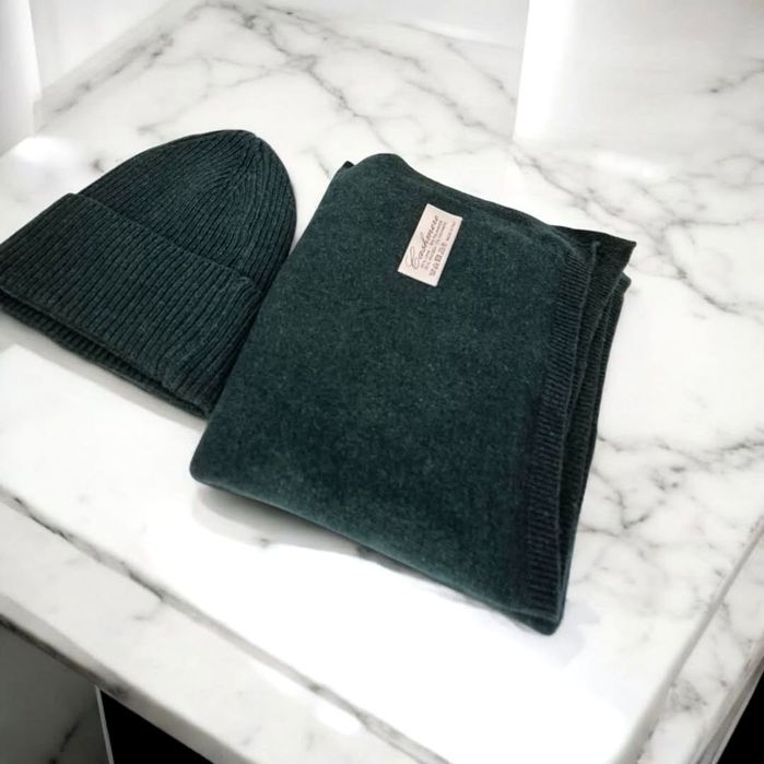Komplet butelkowa zieleń cashmere czapka i szalik najmodniejszy