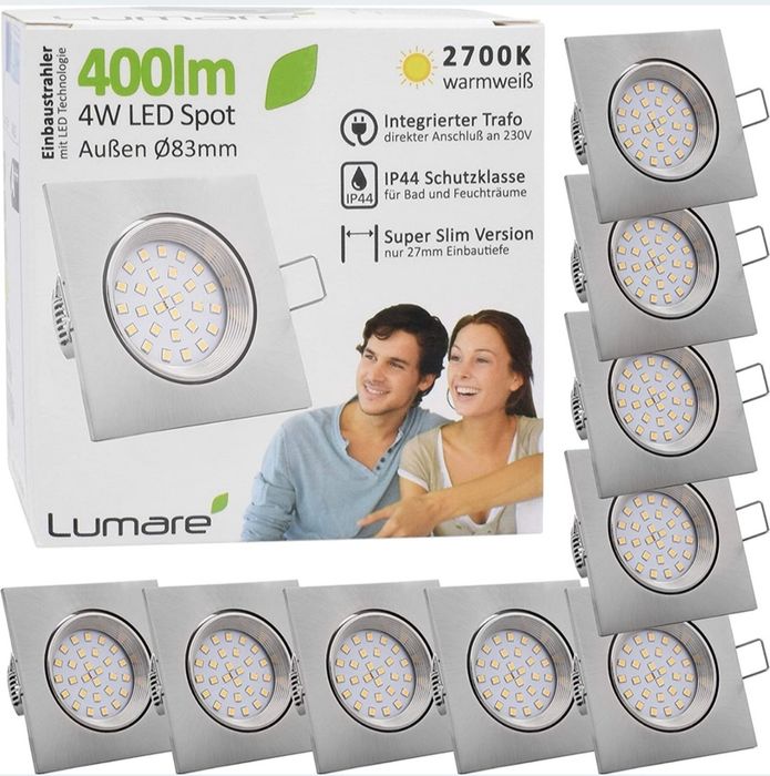 LED wpuszczany Spot 4W 83x83mm IP44 2700K 9 szt.