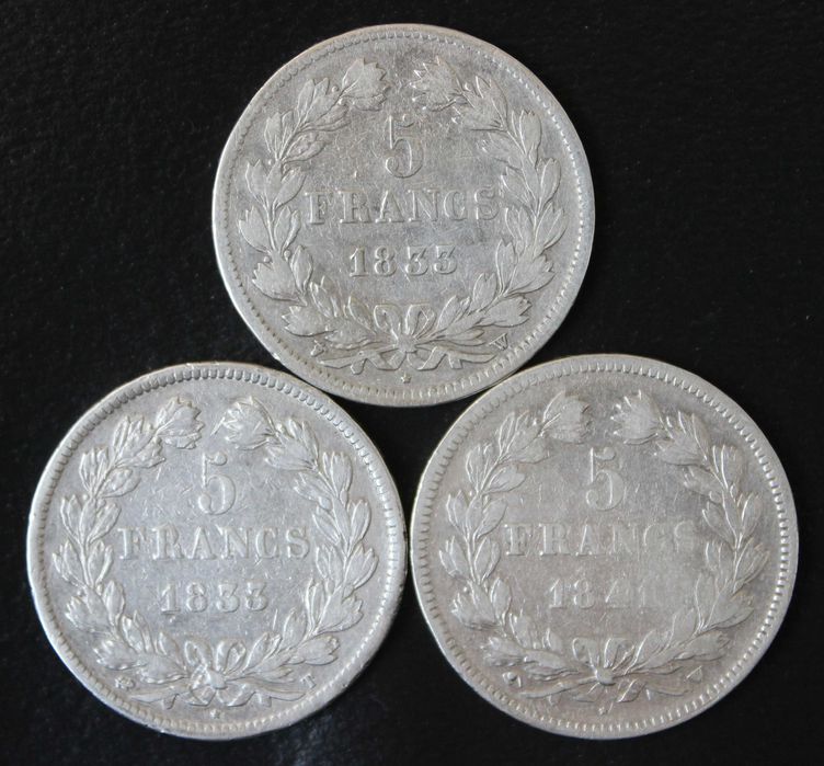монета 5 франков 1833,1841,1849,1850,1852,1869,1873 года