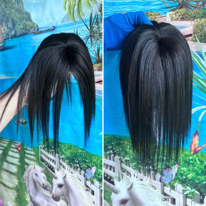 Натуральная накладка топпер челка славянские чёрные волосы