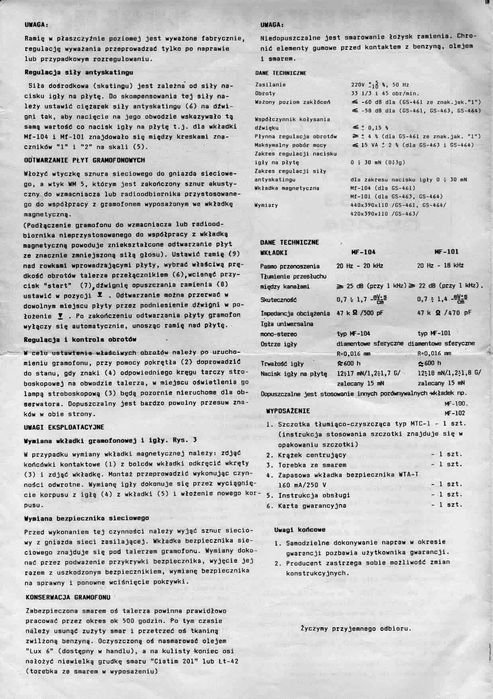 Gramofon UNITRA FONICA GS-461 srebrny