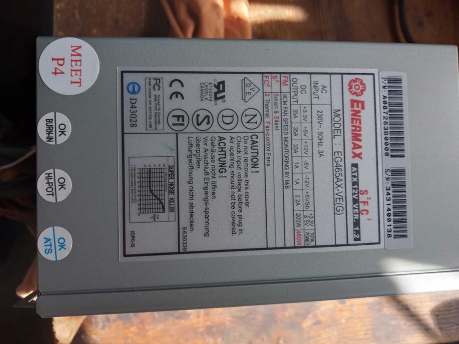 Блок живлення для ПК Enermax EG465AX-VE (G) ATX 12V версії 1.2, 460 Вт, ATX, ретро, ​​8x Molex