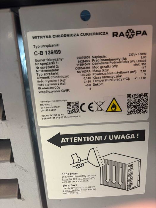 LADA CUKIERNICZA C-B 1390x890x1460 - jak nowa