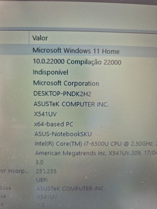 bateria Asus R541 testada sem anomalia, restantes peças sob consulta