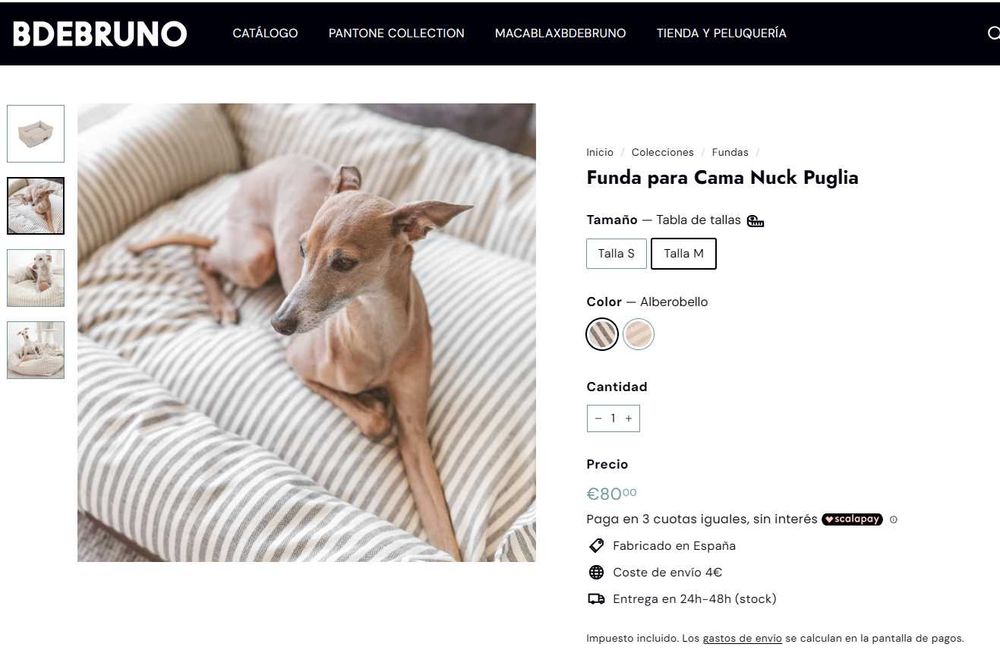 Cama para cão com tecido vichy cinza + capa extra riscas