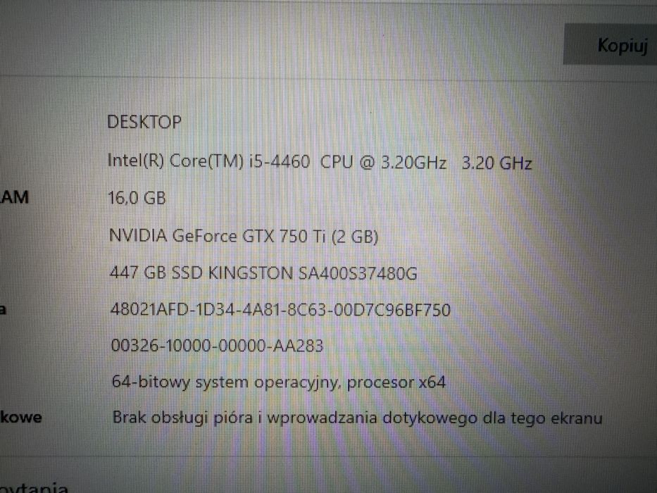 Komputer i5, 16 ram, GTX750Ti