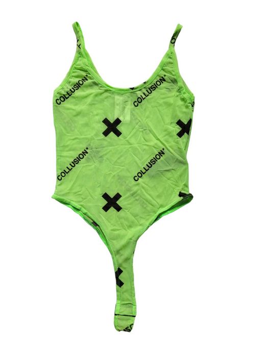 Zielone prześwitujące body 34,XS COLLUSION stringi bielizna damska