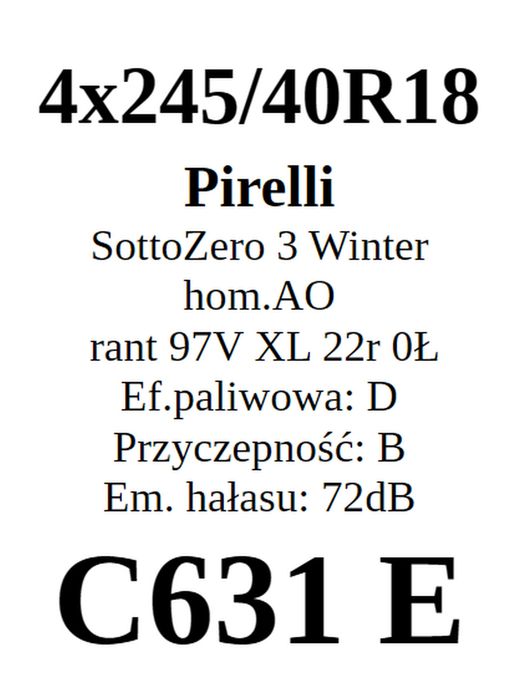 245/40R18 Pirelli SottoZero 3 Winter 97V XL 2022r D/B/72dB 200zł/szt