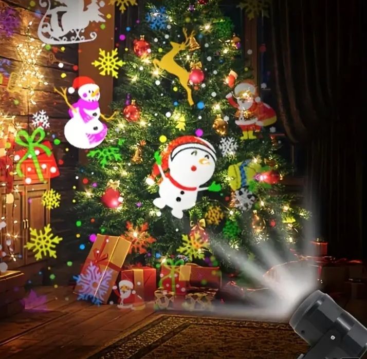 Акция! Проектор ночник светодиодный Новогодний снег Снежинки