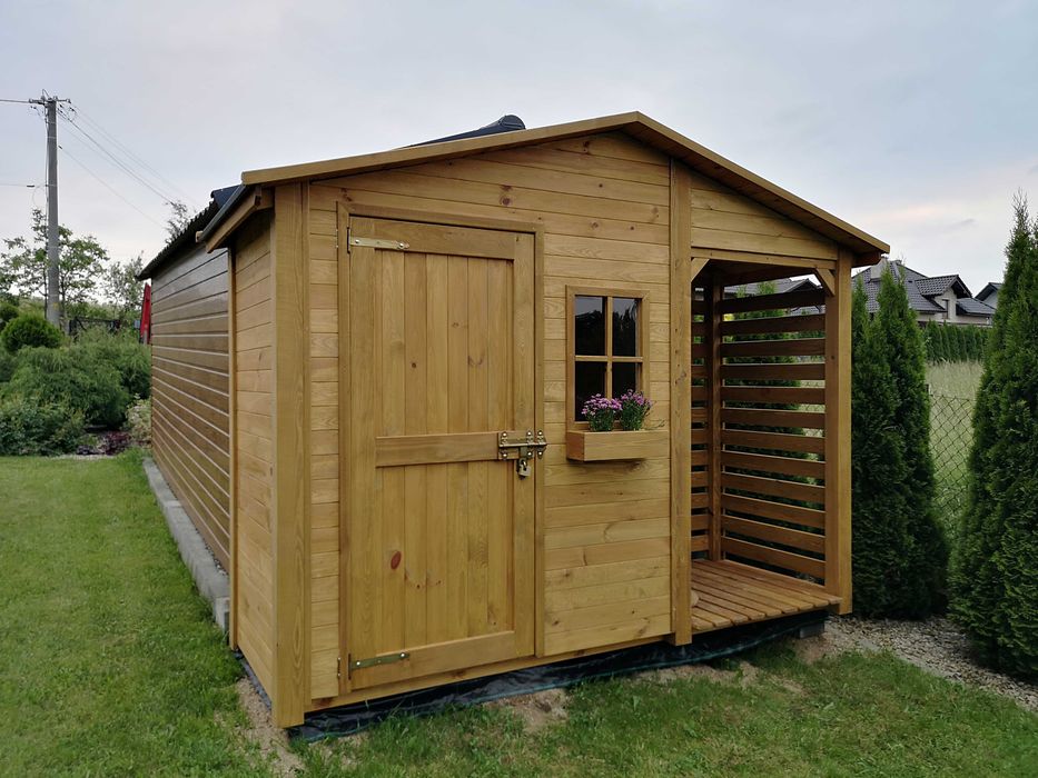 Domek narzędziowy 2 x 1,1m z  drewutnią 1,14 x 1,1m z dachem prostym