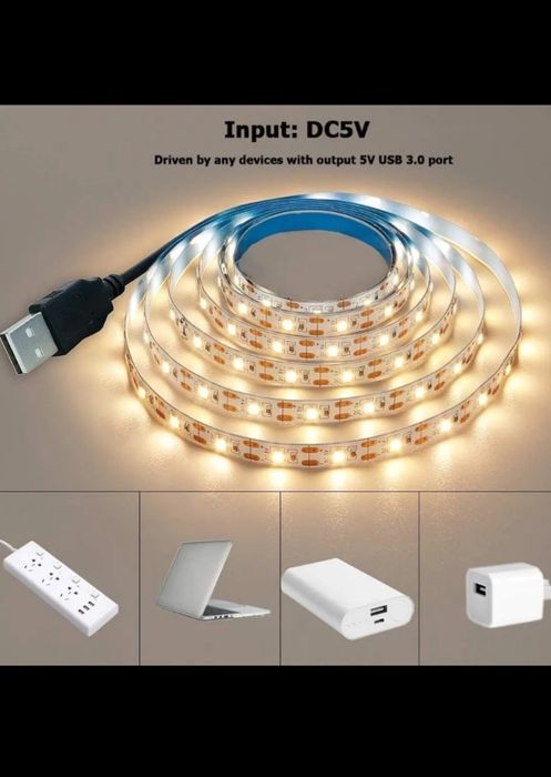 Светодиодна LED лента 5 метрів біла 5 v USB з перемикачем