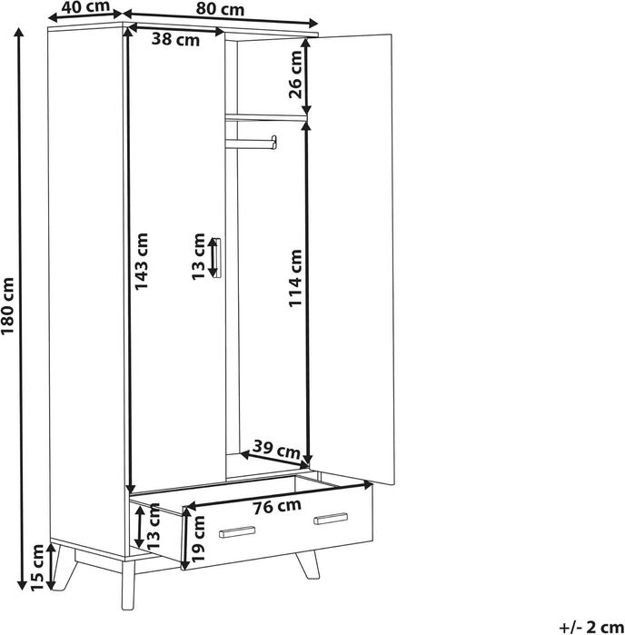Roupeiro Beliani, branco, em madeira, 80x40x180cm
