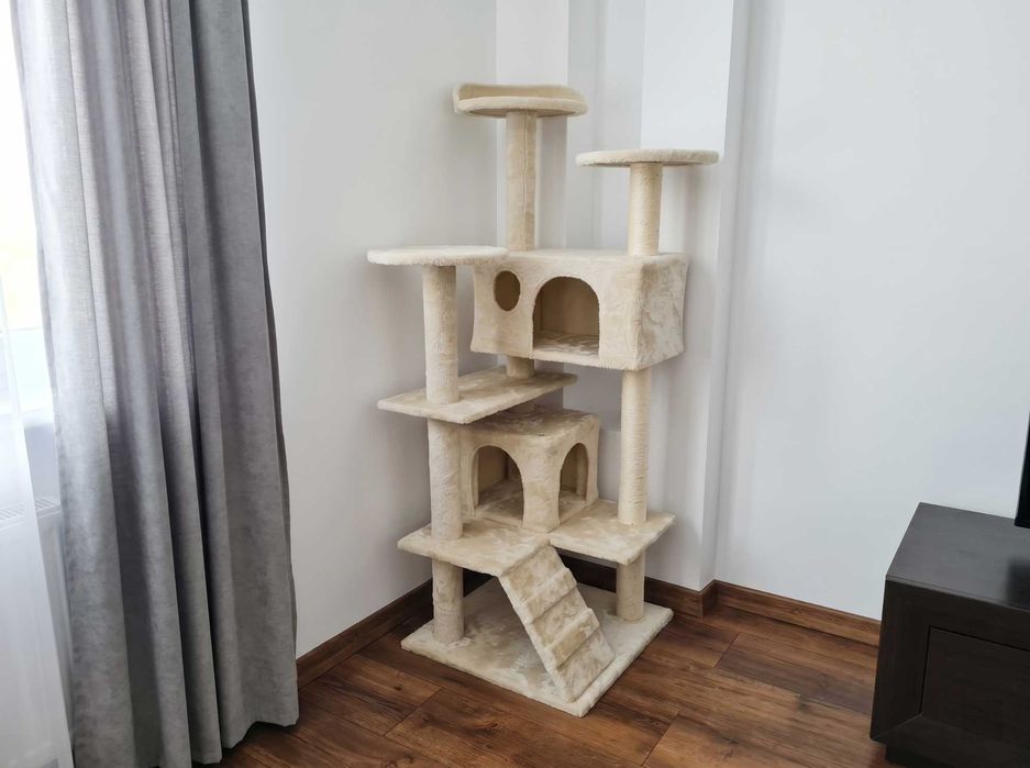 Drapak Dla Kota Duży Solidny 131cm Legowisko Wieża Słupek Wysoki Nowy Z Domkami NOWY