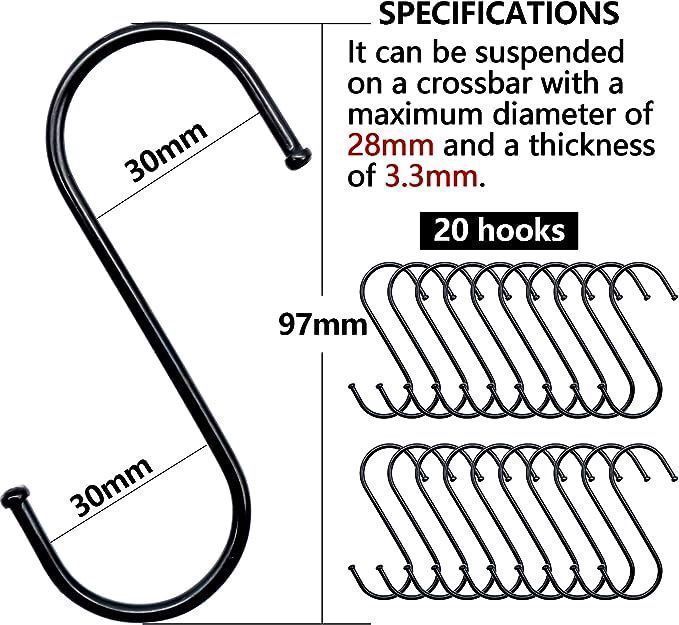 Haczyki kuchenne relingi 20 sztuk w kształcie S