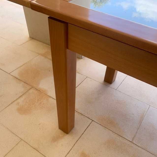 Mesa extensível de madeira e vidro de cozinha ou sala