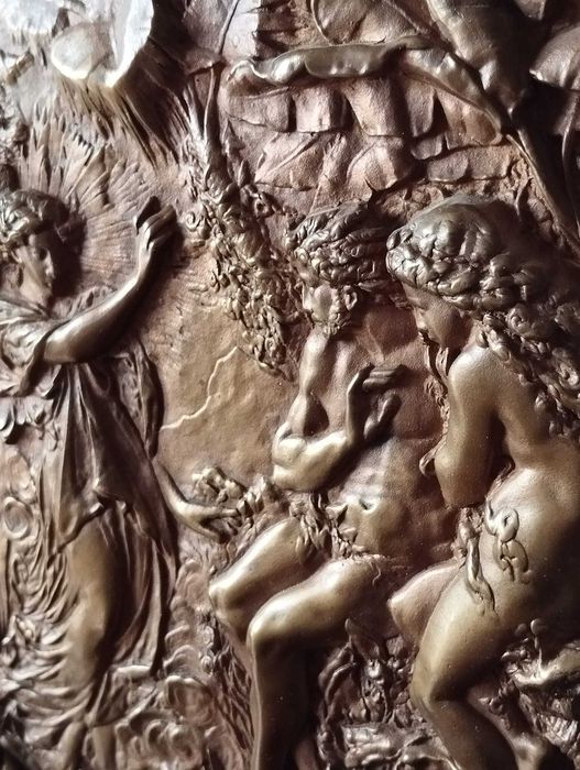 "A Expulsão do Paraíso" - Placa Bronze Antiga