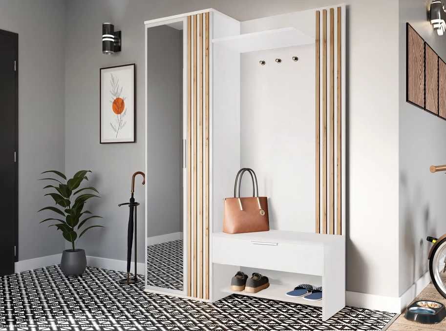 Garderoba Milo (biała lub dąb wota, lustro,lamele) Darmowa dostawa