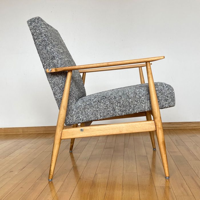 Oryginał Fotel lisek PRL melanżowa szaro beżowa Henryk Lis 2