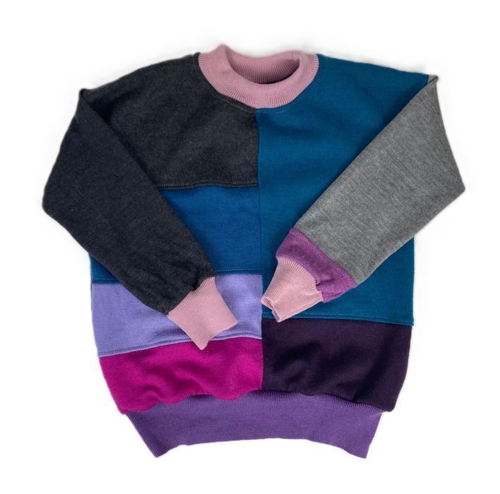 Naturalna bluza patchwork wełniana 116 cm wełna merino wool 100%