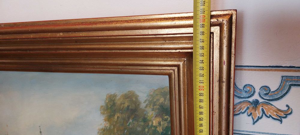 Quadro tela óleo grandes dimensões, moldura rica