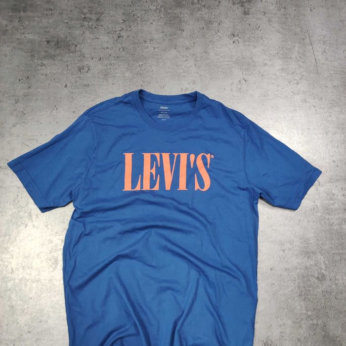 MĘSKA PREMIUM Koszulka Levis Niebieska Nadruk Bawełna Duże Logo