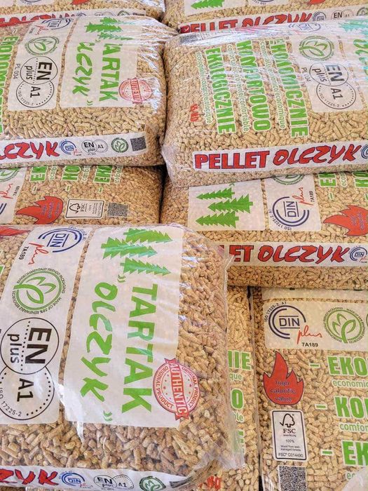 Pellet Olczyk certyfikowany, klasa A1, sosnowy, orzech, groszek, kostka