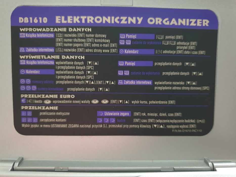 Elektroniczny organizer DB1610.