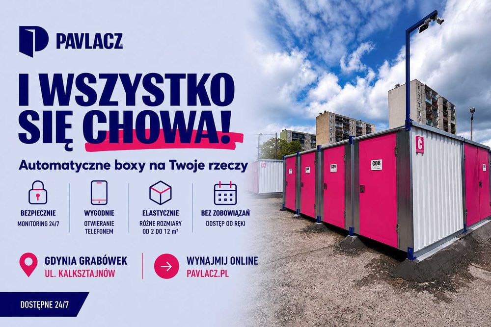 Magazyn samoobsługowy Gdynia | Box, komórka lokatorska, schowek | 2–12m² | Dostęp 24/7 | Pavlacz