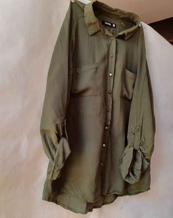 Sinsay piękna koszula khaki basic S XS 36 34 zielona srebrne guziki