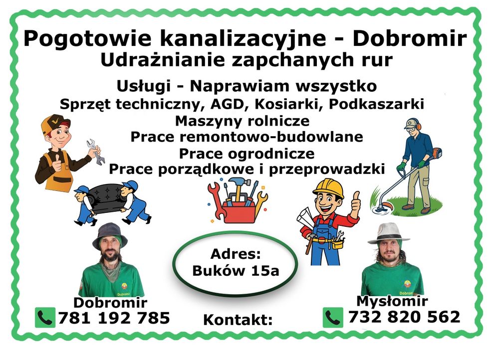 Pogotowie kanalizacyjne Dobromir udraznianie rur Nysa
Us