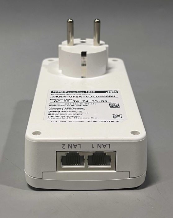 FRITZ! Powerline 1220 – adapter PLC 1200 Mb/s / 2x LAN / przelotowe gniazdko